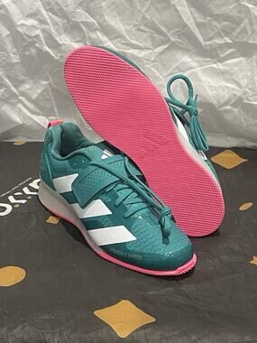 New Men’s 9 Adidas Adipower Weightlifting 3 Shoes Teal White Pink JP9871